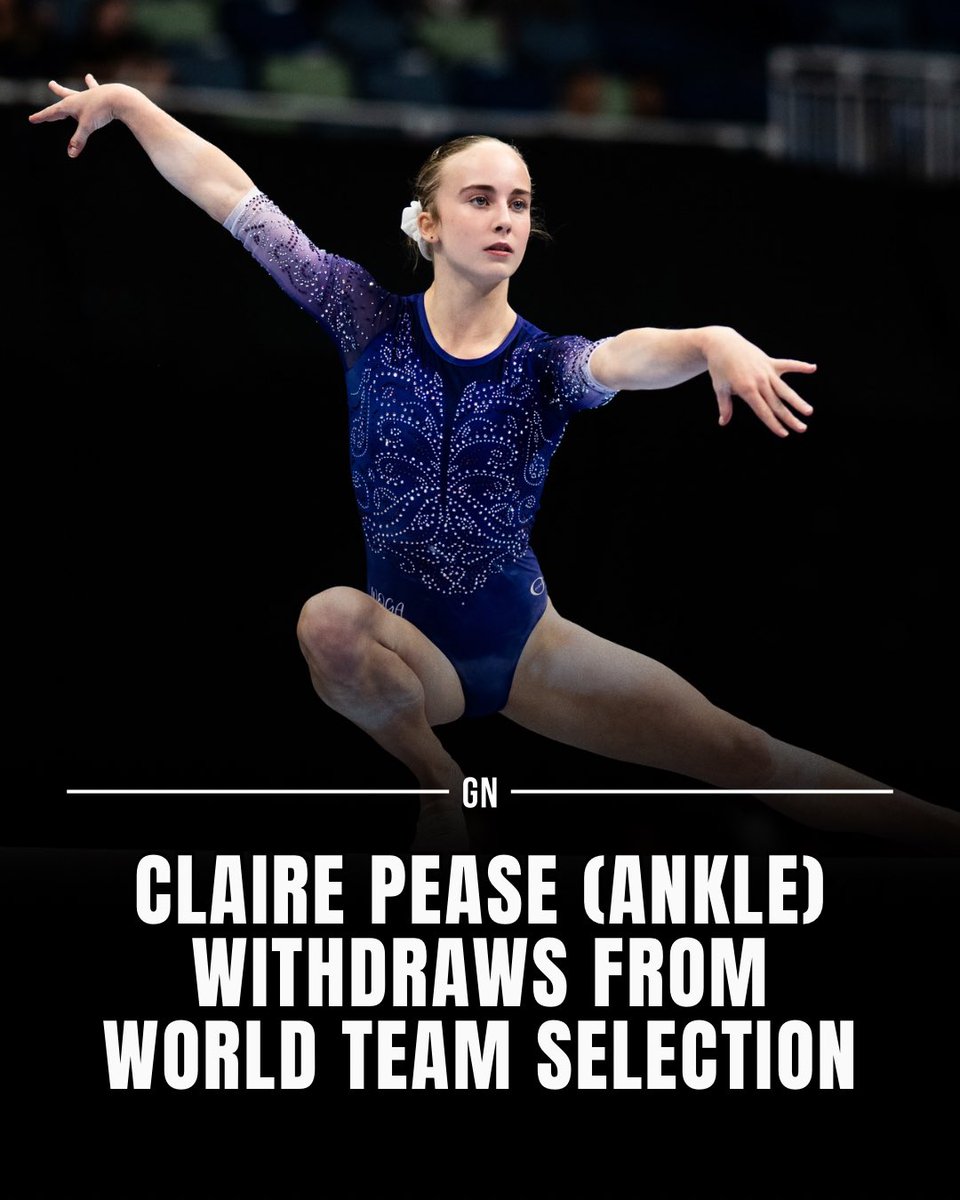 Gymnastics_Now's tweet image. U.S. Classic champion Claire Pease has withdrawn from world team selection camp after rolling her ankle.

Pease’s teammate, Hezly Rivera, withdrew yesterday, also citing a rolled ankle.