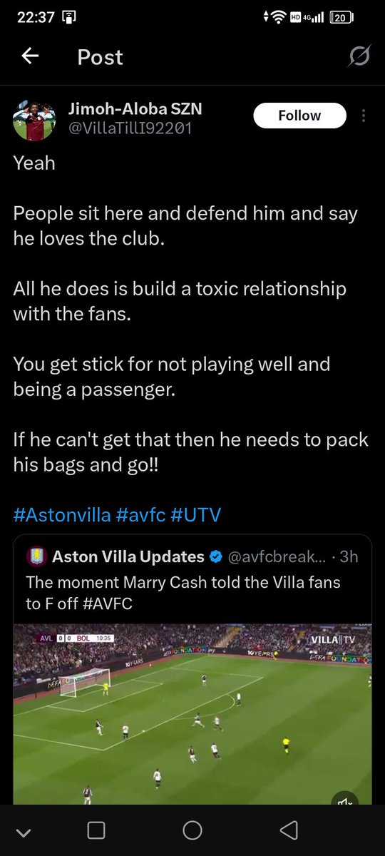 5200 posts of utter fucking dribbling nonsense. The only toxic relationship is what pricks like this instigate. It's a sad state of our fanbase when they think more of people who have left the club than supporting the ones who are still here #avfc