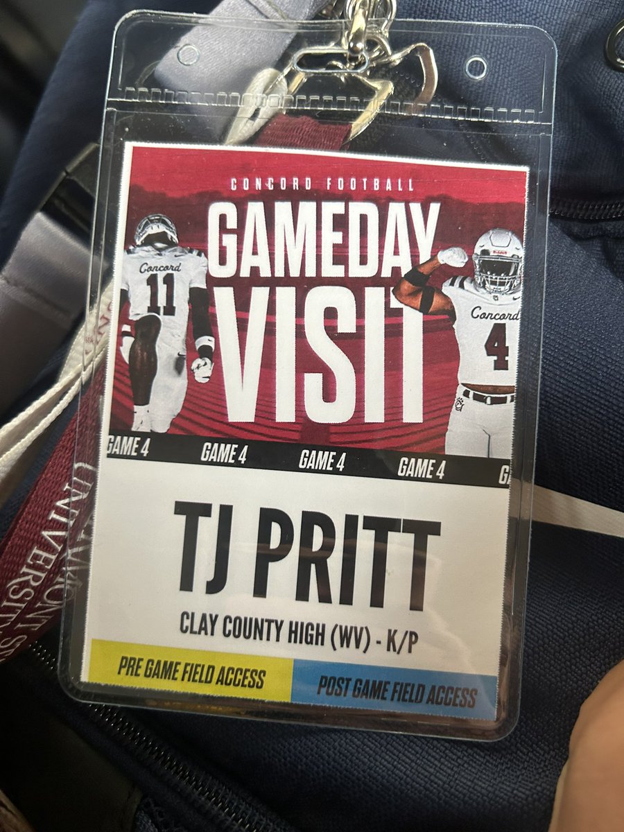 tjpritt1's tweet photo. Had a great visit at Concord today. Thanks to @Coach_DWhitney @CUCoachEdwards and Staff for a great day. Can’t wait to come back out again. @ClayPanthersFB @PrepRedzoneWV @CoalfieldsCo @CoachMacKicking @CoachBarker_99 @CoachEverhart https://t.co/UgObmZnPik
