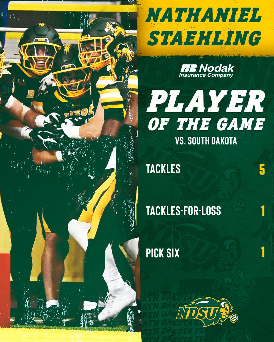Nathaniel Staehling and the Code Green Bison defense turned in a dominant performance, earning Staehling Nodak Insurance Company Player of the Game.
