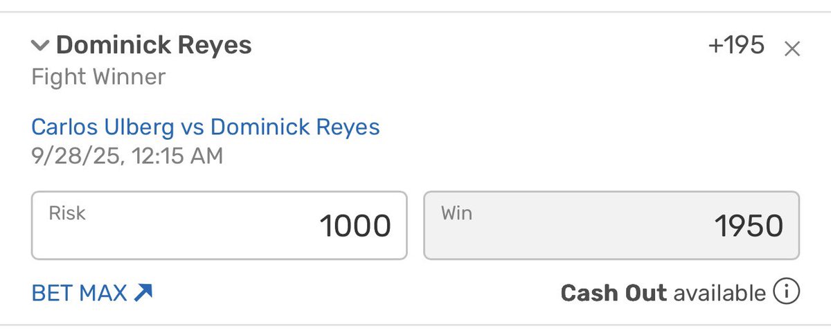 ChampBetsUFC's tweet photo. SLAMMED Dominick Reyes ML +195

🧪$1k pays $1,900 profit #UFCPerth 

I am 8/10 on MAIN EVENTS on the last 10 cards

Like + FOLLOW for my CYCLE PARLAY❤️ https://t.co/hQZDxah3eS