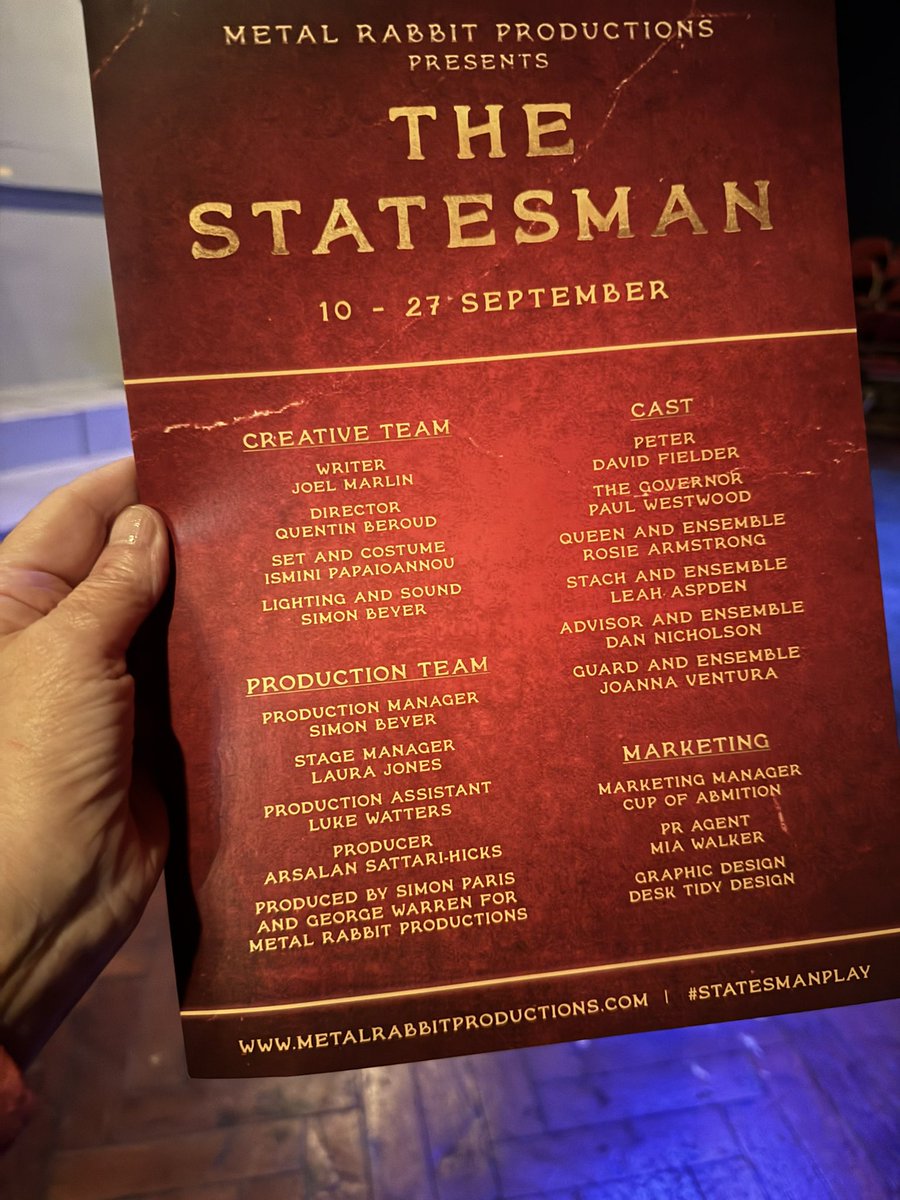 Living a sad existence in a town where nobody can laugh, joke, utilise sarcasm, or comprehend irony #TheStatesmanPlay <a href="/TTechnis/">Theatro Technis @ 26 Crowndale</a> Frantically the townsfolk begin to take lessons in comedy for a visit from the Queen. Dry humour, smiles &amp; a great cast.