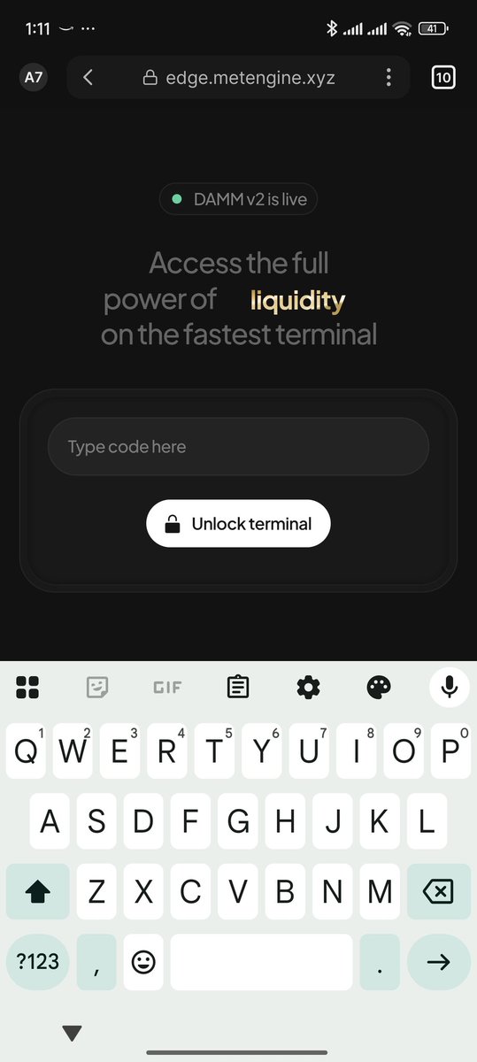 MetEngine terminal unlock screen showing access to full liquidity power
