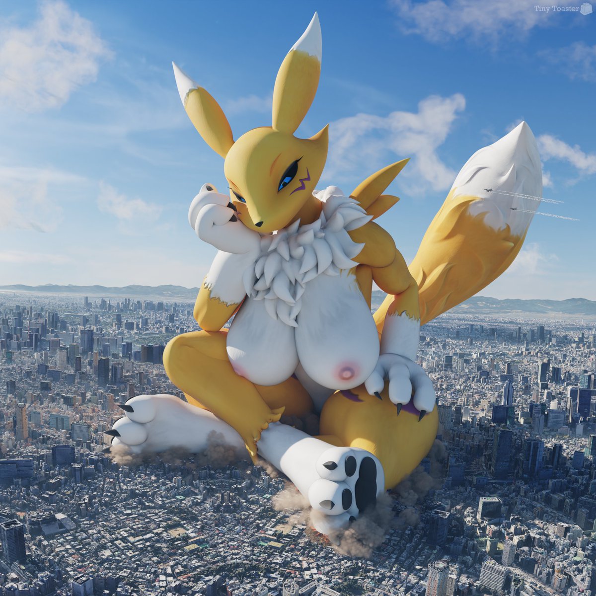 At her usual size, Renamon is a geography-altering titan!

However, out of curiosity, she shrank down to pretend to be a kaiju but... it seems that these heights are a little too boring for the eager, fluffy digimon!

Renamon model by: <a href="/SirWarfare/">MrWarfaremachine</a> 

#Digimon #Sizetwitter