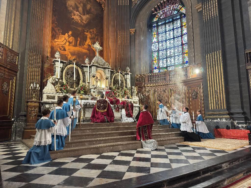 ICKSP's tweet image. A newly ordained canon’s 1st Mass in France 🇫🇷

#Catholicism #Beauty