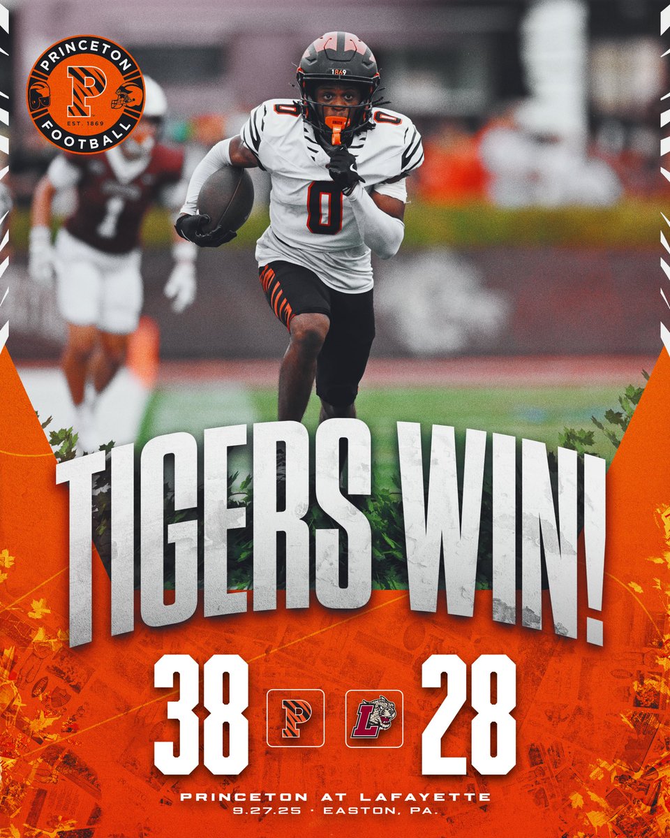 FINAL: Princeton 38, Lafayette 28

A great team effort in all phases gives the Tigers their first victory of the season! 

#JUICE 🍊🥤