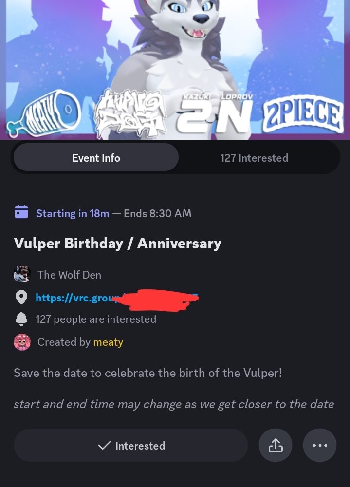 Reval_Dev's tweet image. Vulper birthday / anniversary starting in 20 minutes! Only through The Wolf Den discord