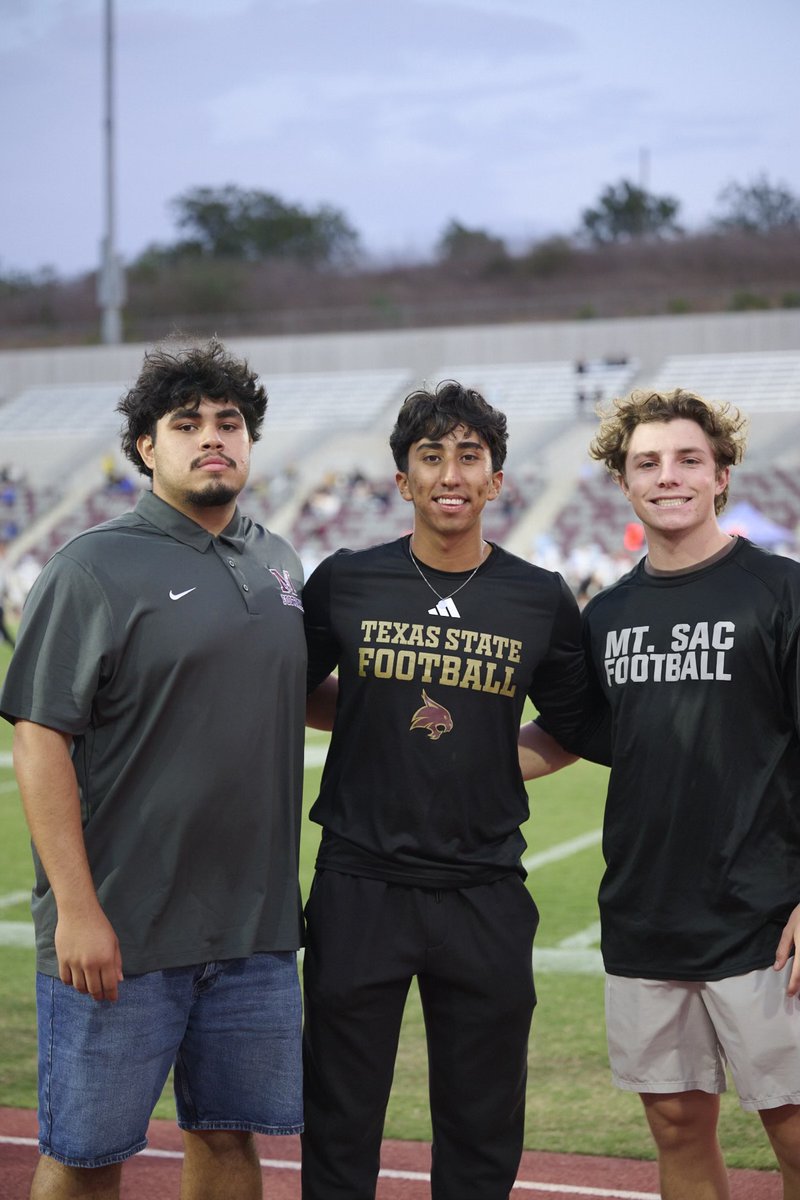 Football: Last year's kicking crew for the state runner ups at <a href="/mtsacfootball/">Mt. SAC Football</a> were in town &amp; on hand to root on their former teammates, including L-R: Nicolas Garcia, <a href="/JacobBonilla_05/">Jacob Bonilla</a> &amp; <a href="/Mattfidone1/">Matthew Fidone</a> Thanks to Gwen Pointer for the photo