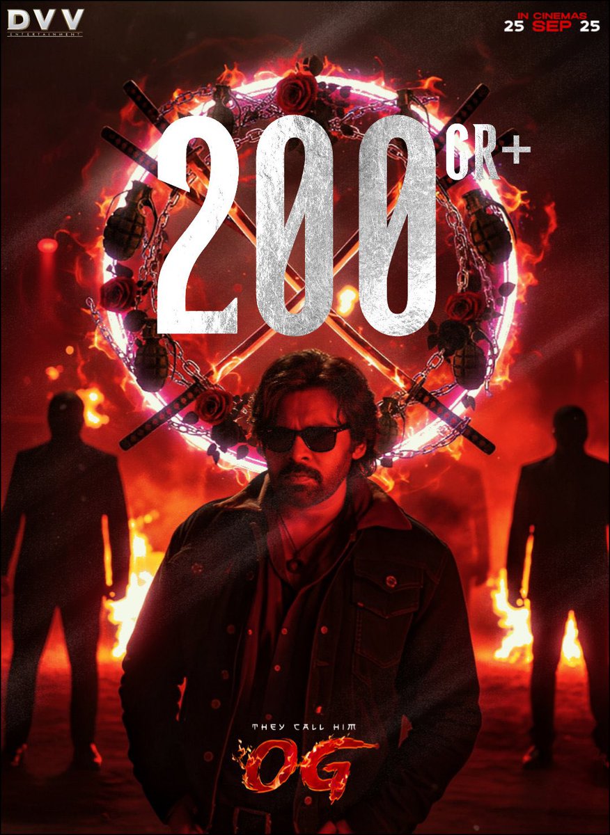 HUNGRY CHEETAH STORM at BO 🐆, 

Just 3 Days → 200+ Cr Gross 💥,

 Dasara ki theaters lo OG Sambhavam ❤️‍🔥
Power Star Mania unstoppable 💯

 #BlockBusterOG #TheyCallHimOg