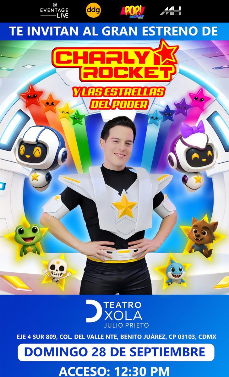⚠️  Últimos #PasesDobles para: "CHARLY ROCKET Y LAS ESTRELLAS DE PODER".

📍Teatro Xola
📅 MAÑANA DOMINGO 12:30 P.M. 

⭐RT y Fav
⭐️Nombre completo

⚠️Ganadores al azar