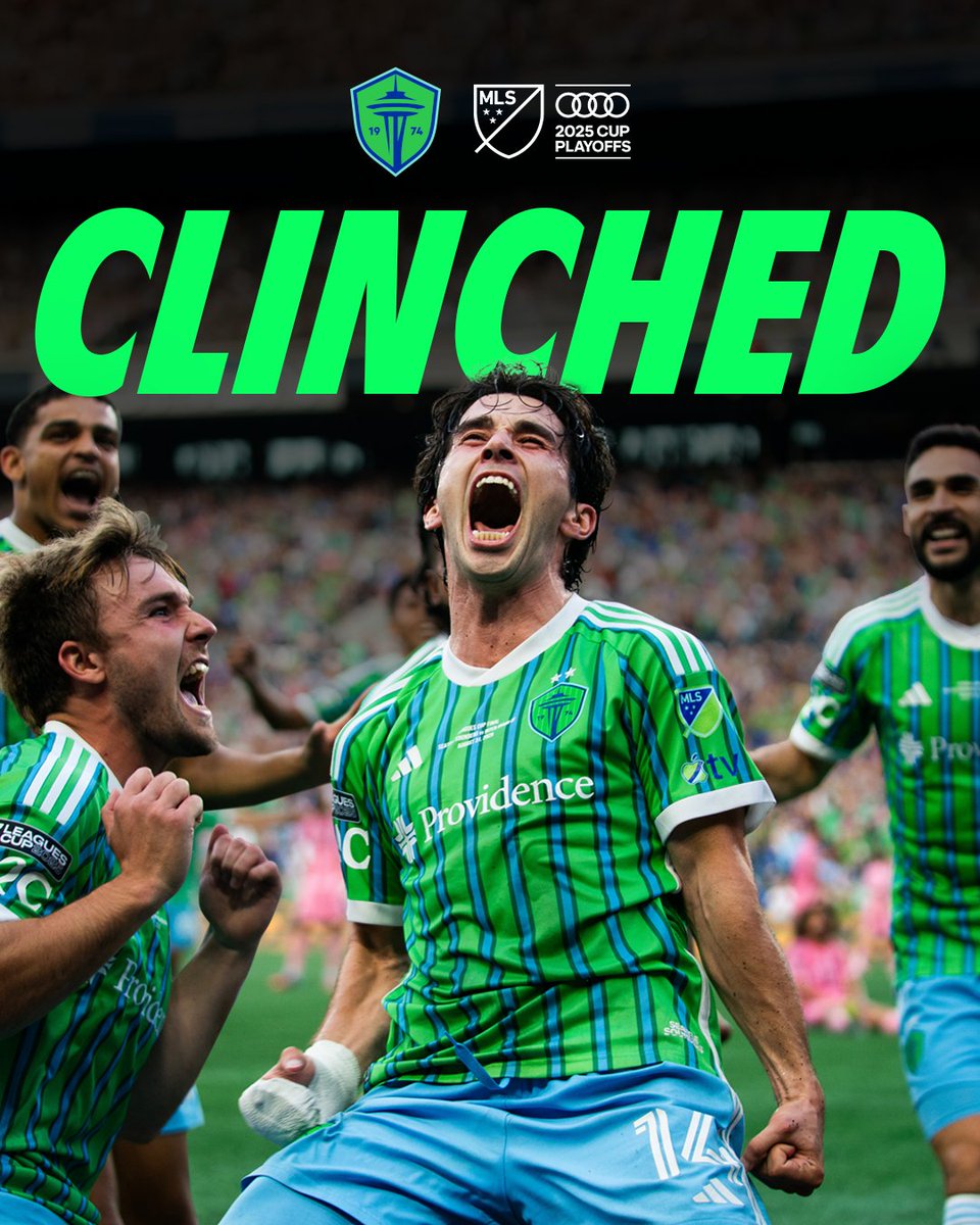 SoundersFC's tweet image. Unfinished Business 🔥

Due to other results around the league, we&apos;ve secured our spot in the 2025 Audi @MLS Cup Playoffs!
