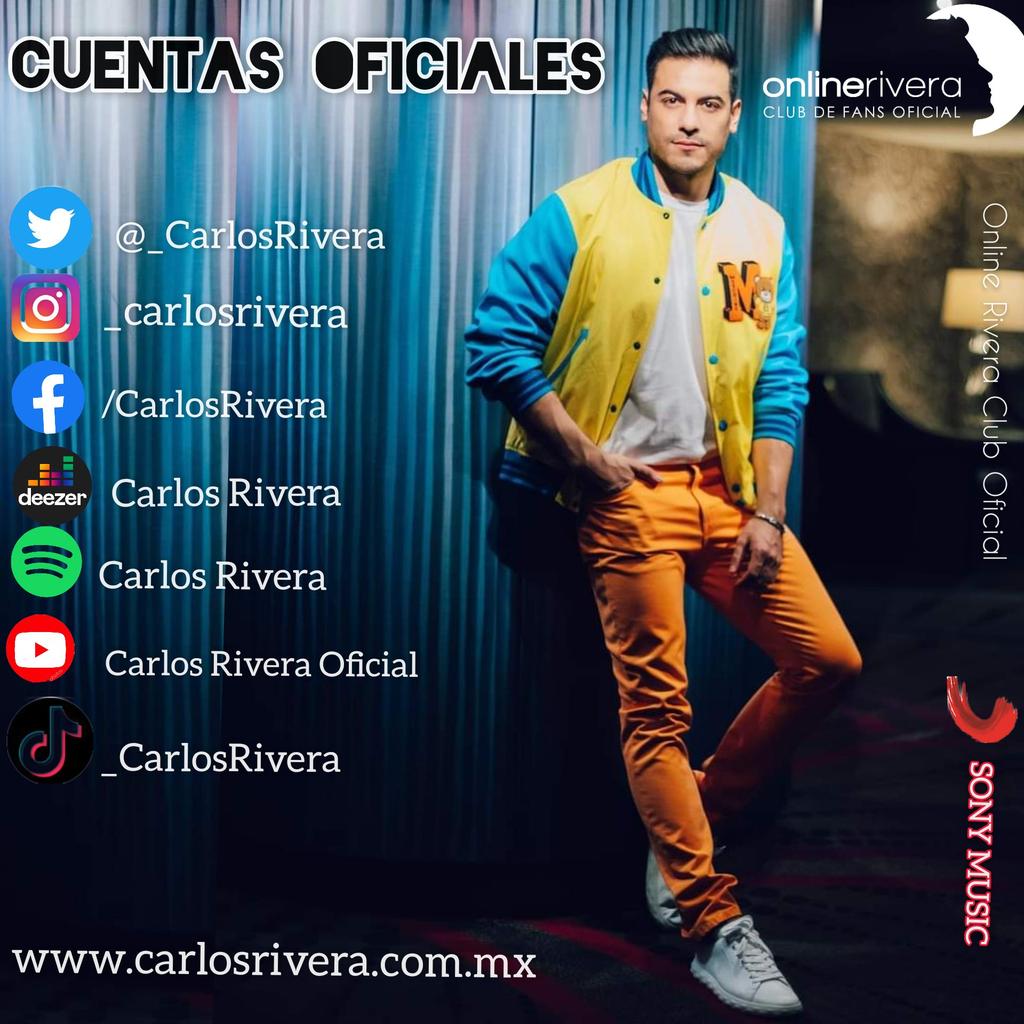 .Sigue las cuentas oficiales de <a href="/_CarlosRivera/">Carlos Rivera</a> Y entérate de todo!!!. Que no se te escape nada de nuestro gran artista! . 😉

#CarlosRivera #OnlineRivera #MusicaLegalSI 🎶 

<a href="/WestWoodEntt/">Westwood Entertainment</a> <a href="/Online_RiveraP/">Online_Rivera Club Oficial de Carlos Rivera</a> <a href="/sonymusicmexico/">Sony Music México</a>