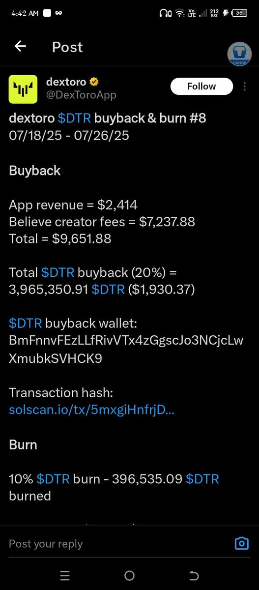 0xtonyo's tweet photo. @CahGamers85315 @yansahabb @DexToroApp you are new here too? you can check it yourself ☺️
buyback wallet: 
BmFnnvFEzLLfRivVTx4zGgscJo3NCjcLwXmubkSVHCK9

search DTORO the old native coin of @DexToroApp and you'll see what happen to it. history repeat, once a scammer always a scammer https://t.co/fdcyBRnqQl