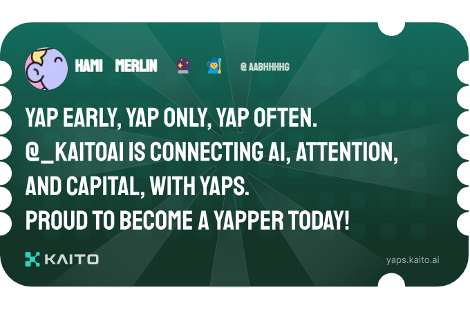 Aabhhhhg's tweet photo. Yap early, yap only, yap often.

@KaitoAI is connecting AI, attention and capital with Yaps.

Just claimed my social card and I'm accumulating Yap points in real-time.

Claim yours 👉 https://t.co/BCkvAFZ79Y https://t.co/w7nN5LZrC4