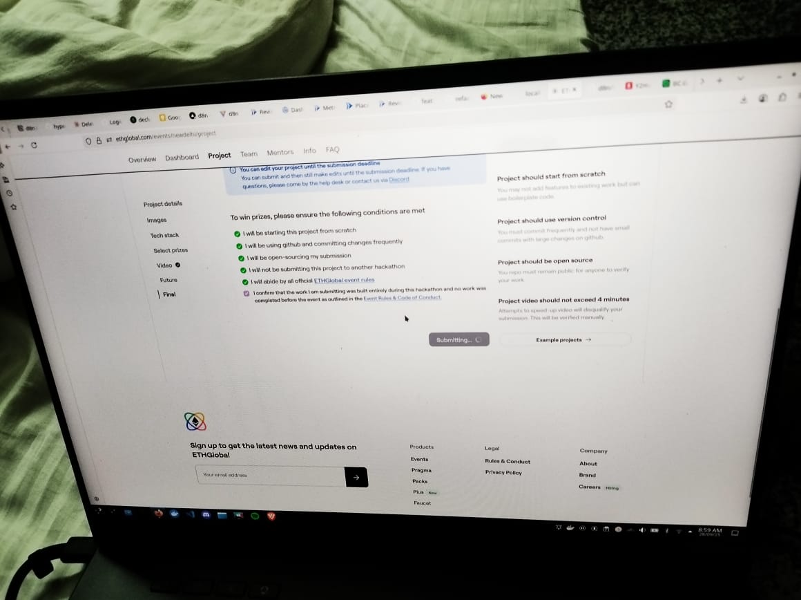 HarshitNay80531's tweet image. submitted project at 8:59 , almost had a heart attack 😭😭

and 81 commits in just 2 days, insane level of hacking at @ETHGlobal Delhi