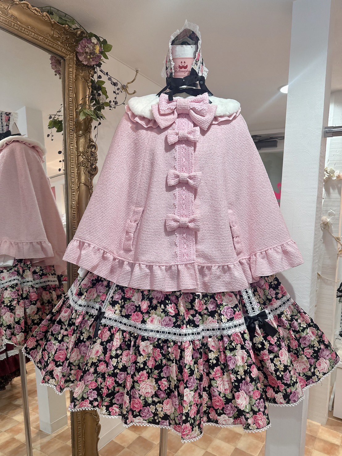 最終セール！！♡メタモルフォーゼ♡ネイビー ベルベット ダブルコート BONBOM×Ameri BONDING CORSET PARKA (Col:GRY/NVY) -now on sale