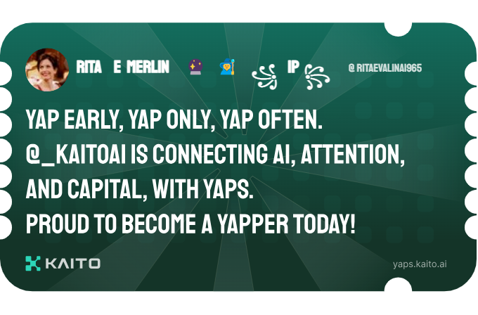 ritaevalina1965's tweet photo. Yap early, yap only, yap often.

@KaitoAI is connecting AI, attention and capital with Yaps.

Just claimed my social card and I'm accumulating Yap points in real-time.

Claim yours 👉 https://t.co/b50OUzyHGc https://t.co/Vdl1wXeteY
