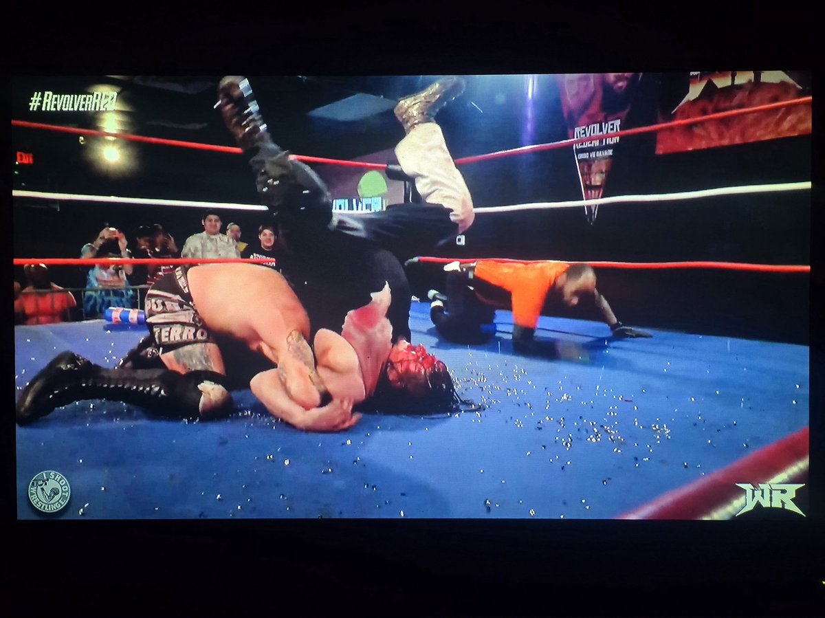 tall_ny's tweet photo. in the main event, Jake Crist went over Sky de Lacrimosa in a Texas Deathmatch #RevolverRED https://t.co/f7DDkwdPlT