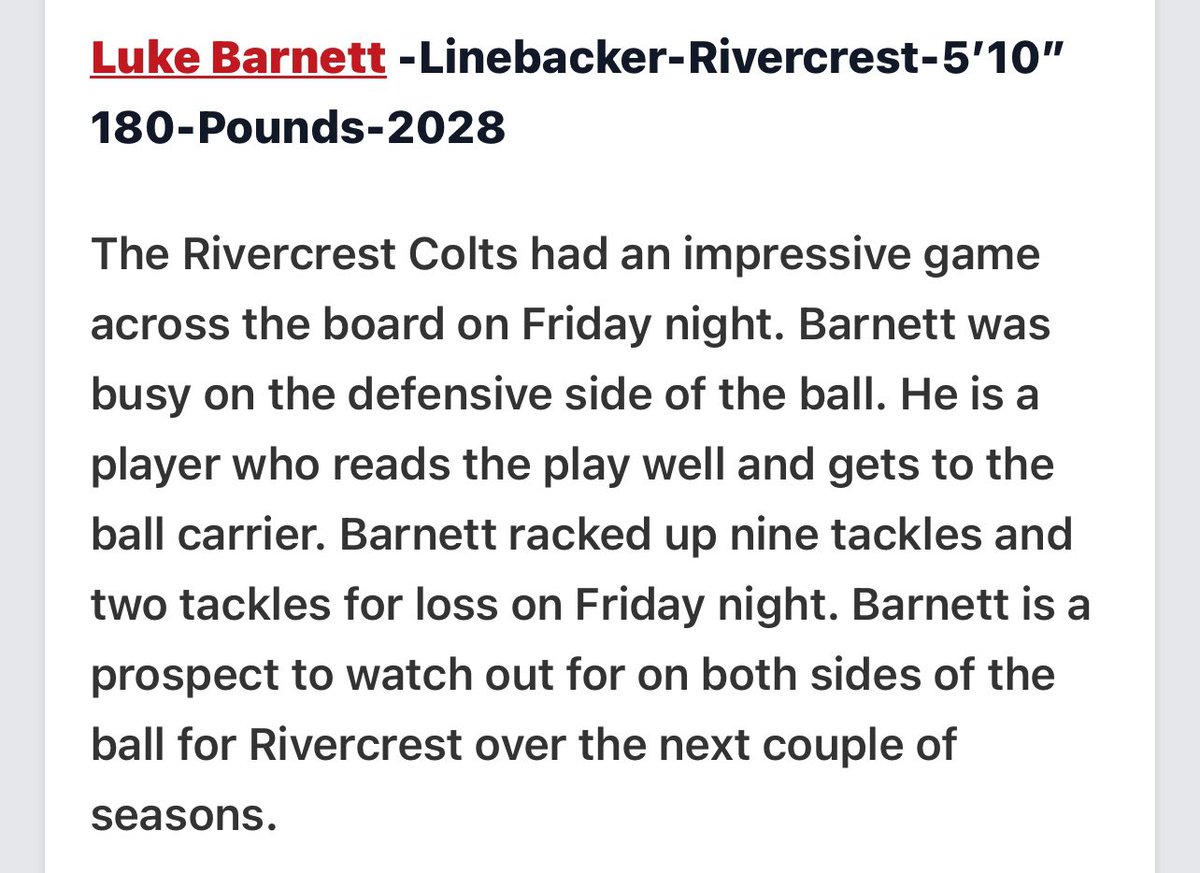 Thank you <a href="/tctabler/">PrepRedZoneTom Tabler</a> for the write up. <a href="/B_Hard99/">CoachHardin_RHS</a> <a href="/MurphySmith8/">Coach Murph</a> <a href="/RivColtsFB/">RivercrestColtsFootball</a>