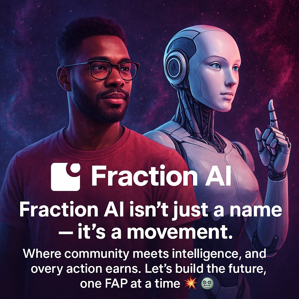 Gm CT! gFAPS!!

Straight up folks, the AI future is HERE and it’s called <a href="/FractionAI_xyz/">Fraction AI</a>

A decentralized playground where ANYONE can BUILD + TRAIN smart AI agents that learn, compete &amp; earn: NO code, ALL power.

Founded in 2023 by the CEO <a href="/0xshai/">Shashank | 𝔽rAI</a>, <a href="/FractionAI_xyz/">Fraction AI</a> is already