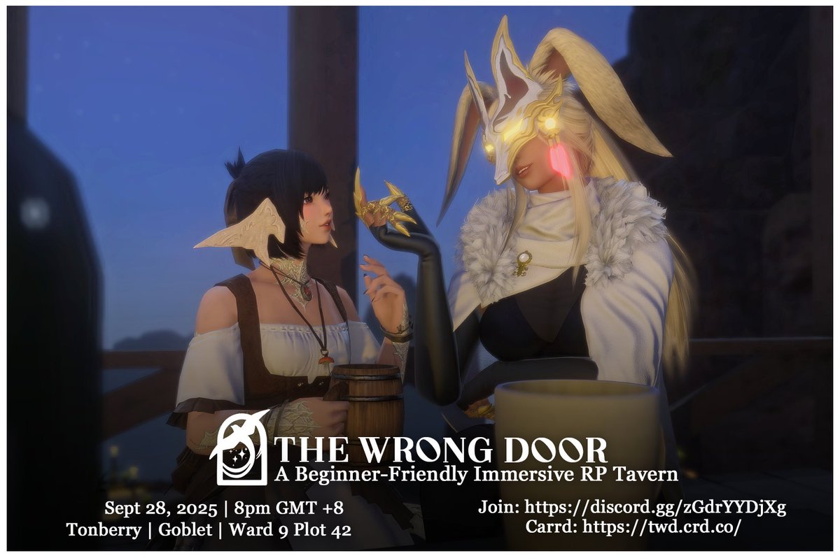 LuciTheHouseCat's tweet photo. So many new stories to hear at the #WrongDoorTavern, don't you wanna hear them??

Sunday, 28th September, 8 PM GMT+8 Tonberry | Goblet | Ward 9 - Plot 42

🩷Community: https://t.co/QoSkRkcyBE 
📖Bookings: https://t.co/2Lj1LJgKcS 
🔖Carrd: https://t.co/9BgFMvU3Ty https://t.co/cqz7zSeHfM