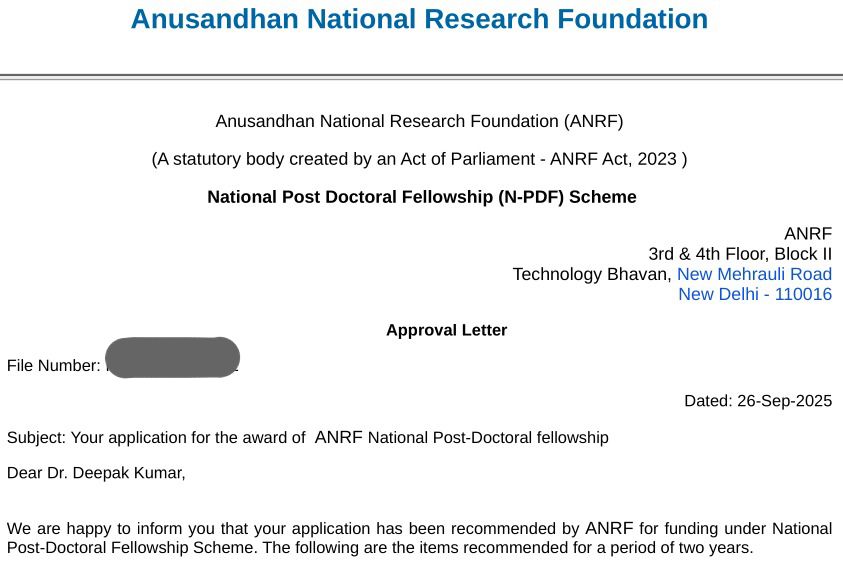 deepaknextprez's tweet photo. ✨ Excited to share that I have been awarded the @ANRFIndia  Postdoctoral Fellowship this year to work with Dr. Dilip Kumar at the Trivedi School of Biosciences, @AshokaUniv. https://t.co/s0tzz0yOq4