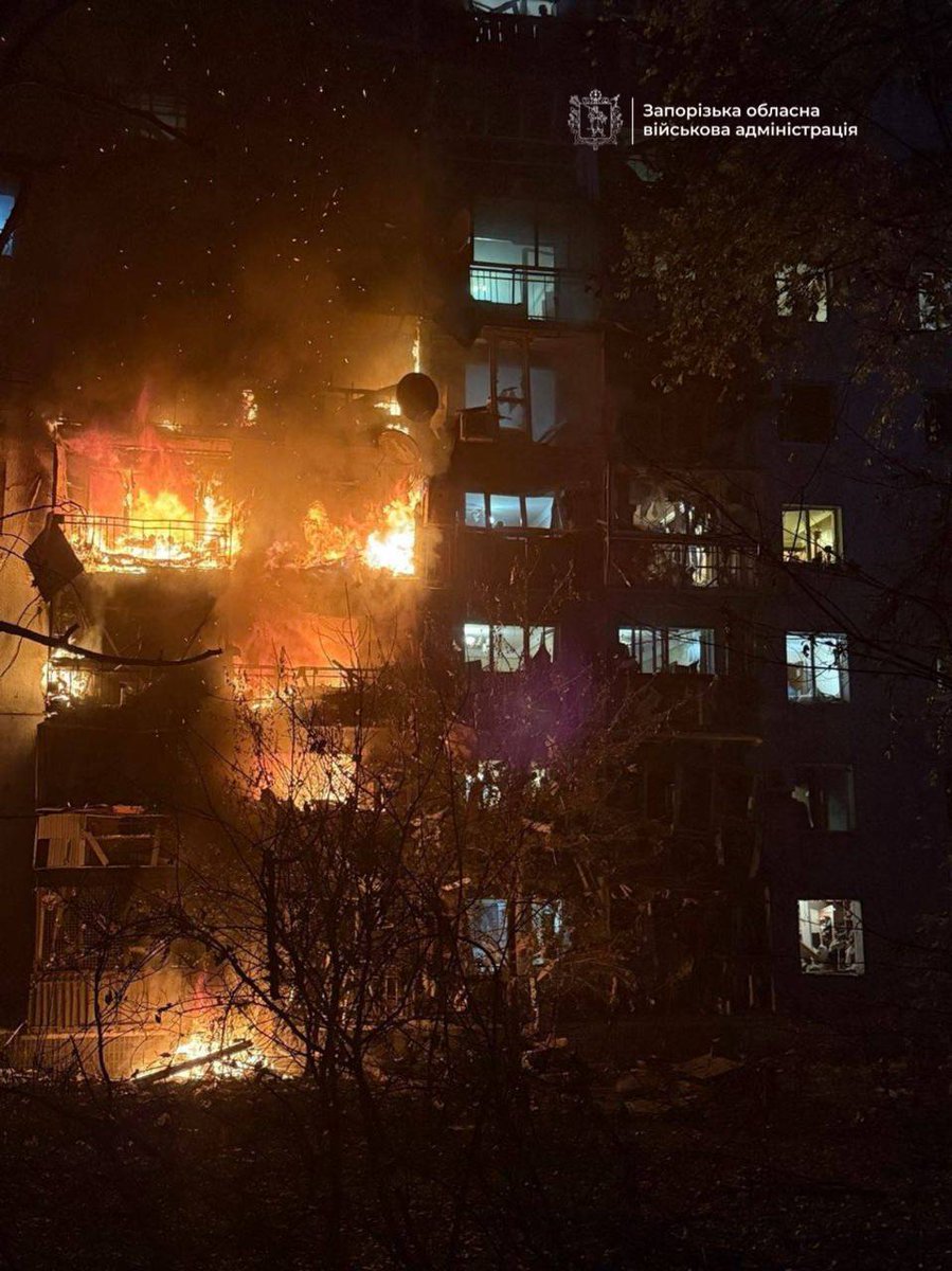 russia has been shelling #Zaporizhzhia all night. At least 7 people injured. Fires broke out in residential buildings, and key urban infrastructure was destroyed