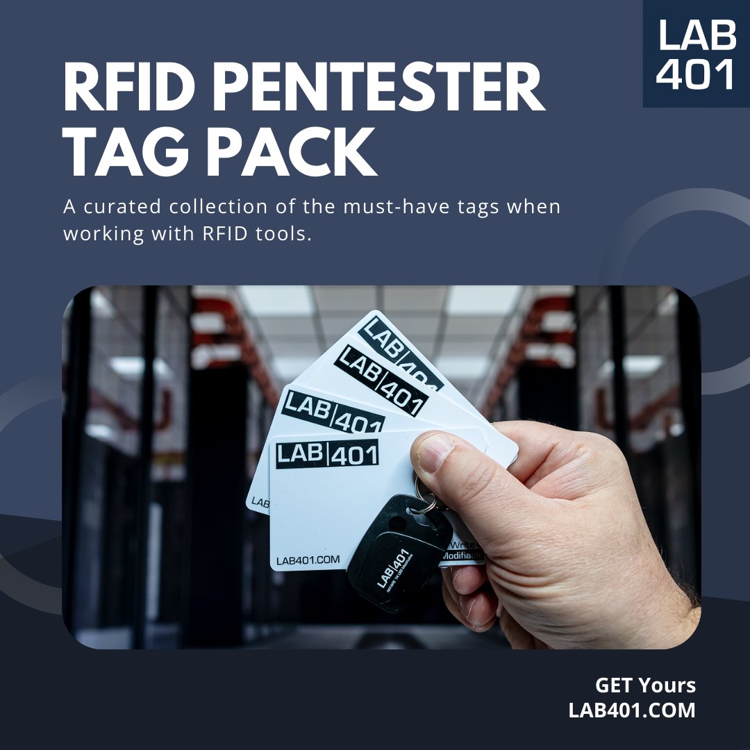 Lab_401's tweet image. Unlock the power of RFID testing 🔓 with the RFID Pentester Tag Pack! Curated in 3 tiers for all budgets 💼, it’s your go-to bundle with big savings! 💳✨ l.lab401.com/CqlVP 
#RFID #Cybersecurity #rfidtool #rfid #cloning #Keyfobs #pentesting #infosec #LAB401