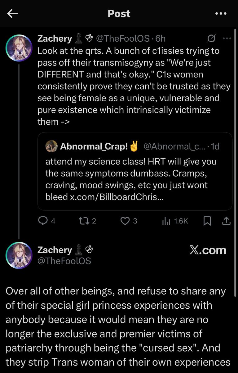 derelictxx's tweet photo. misogyny so bad that even our pain makes you angry and feel a need to knock us down a peg and belittle us by saying we aren’t “special girl princesses”. unwashed ass behavior. https://t.co/Dh2NXhdUYR