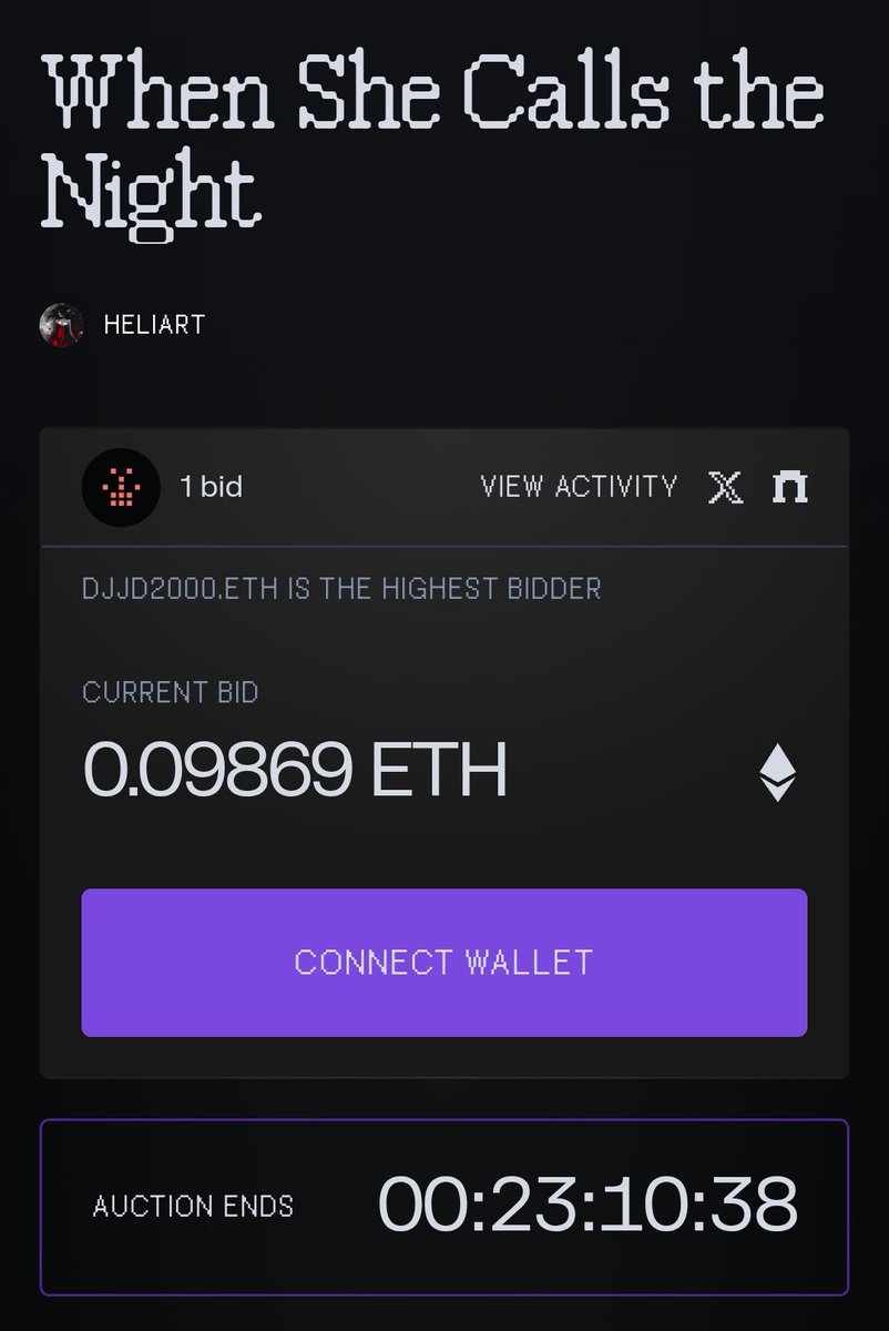 Auction Started 🔥🎉

That was quick!
“When She Calls the Night” just received its first bid from the amazing <a href="/TheDjjDAbides/">💀 DjjD 💊</a> 🖤

Thank you for valuing both my art and my journey.

Current Bid: 0.09869