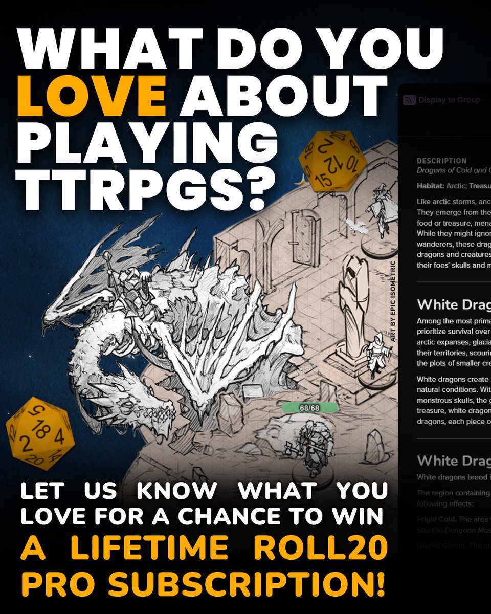 roll20app's tweet image. 📢 Win a Roll20 Pro Subscription for LIFE (for you or your GM)!

We're kicking off Roll20Con 2025 with our biggest contest yet! To enter: tell us why you love playing TTRPGs and share your favorite campaign stories by Oct 6.

Learn more: hubs.ly/Q03L2z4-0