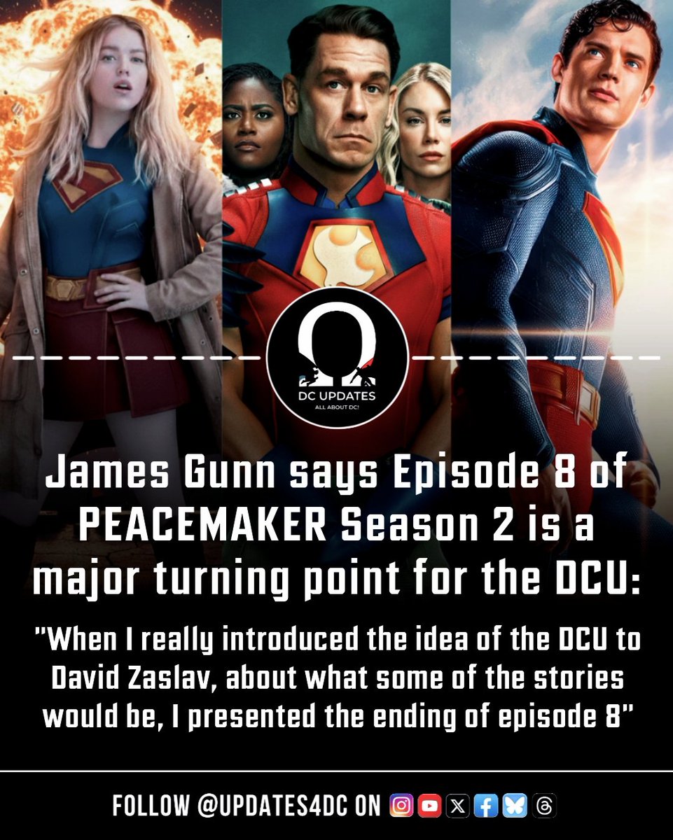 Updates4DC's tweet photo. James Gunn says Peacemaker episode 8 is a major turning point that helped shape the DCU, as he even pitched its ending while introducing his vision to David Zaslav.
#Peacemaker #DCU #JamesGunn #HBOMax #DCUpdates https://t.co/IDJOVt0BAY