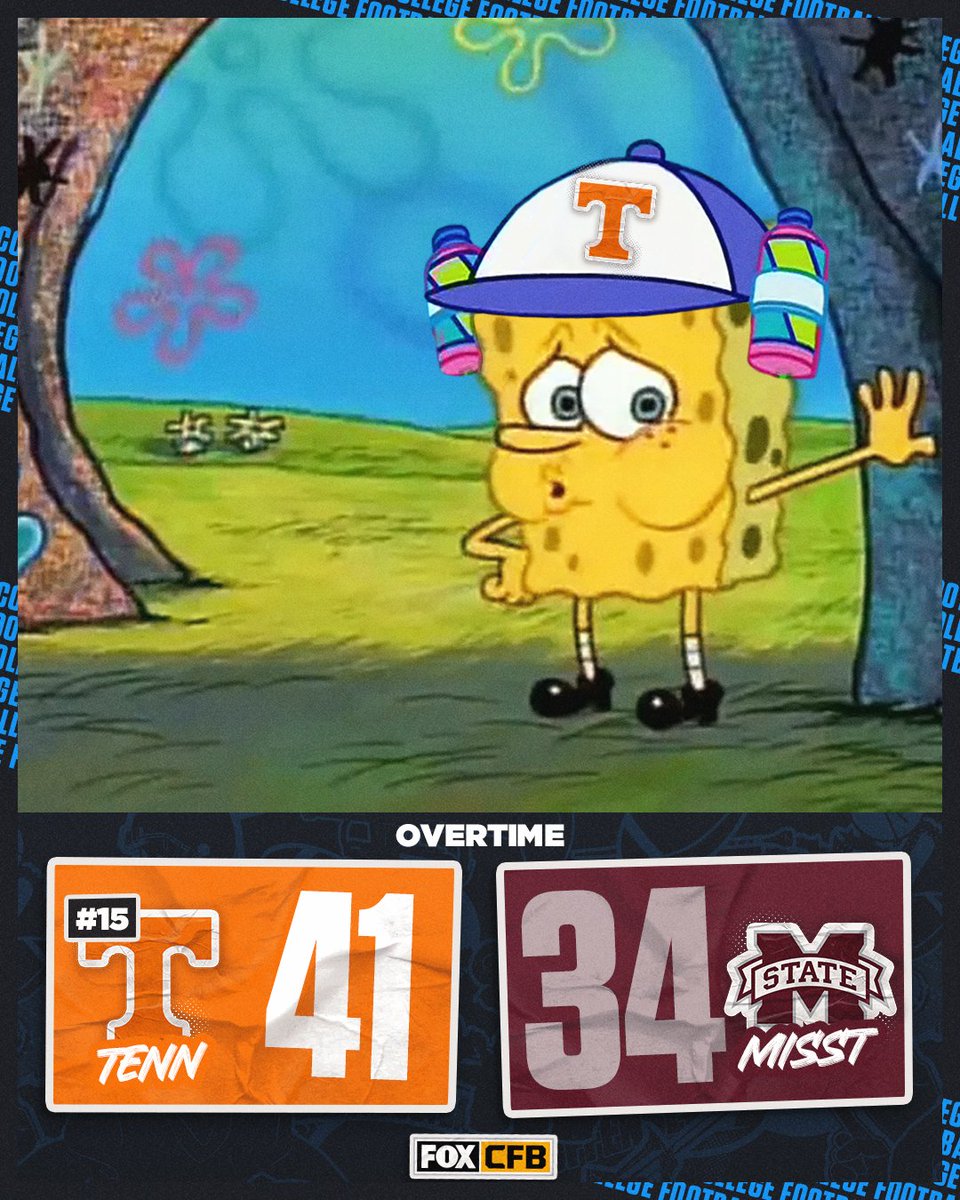 CFBONFOX's tweet image. Tennessee survives in OT vs Mississippi 😅