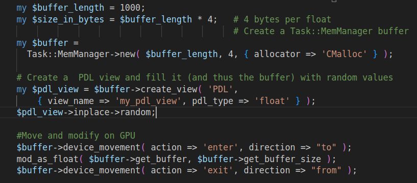 ChristosArgyrop's tweet photo. Teaser : movement to, modification at and movement from, of #Perl Scalars in the GPU, leveraging https://t.co/TIM8vhbgRY to mix #PDL and #GPU calculations & coordinate memory mapping CPU ↔️GPU via #OpenMP. Functional code from the test suite of a package I am about to release https://t.co/LbNTprDwWg