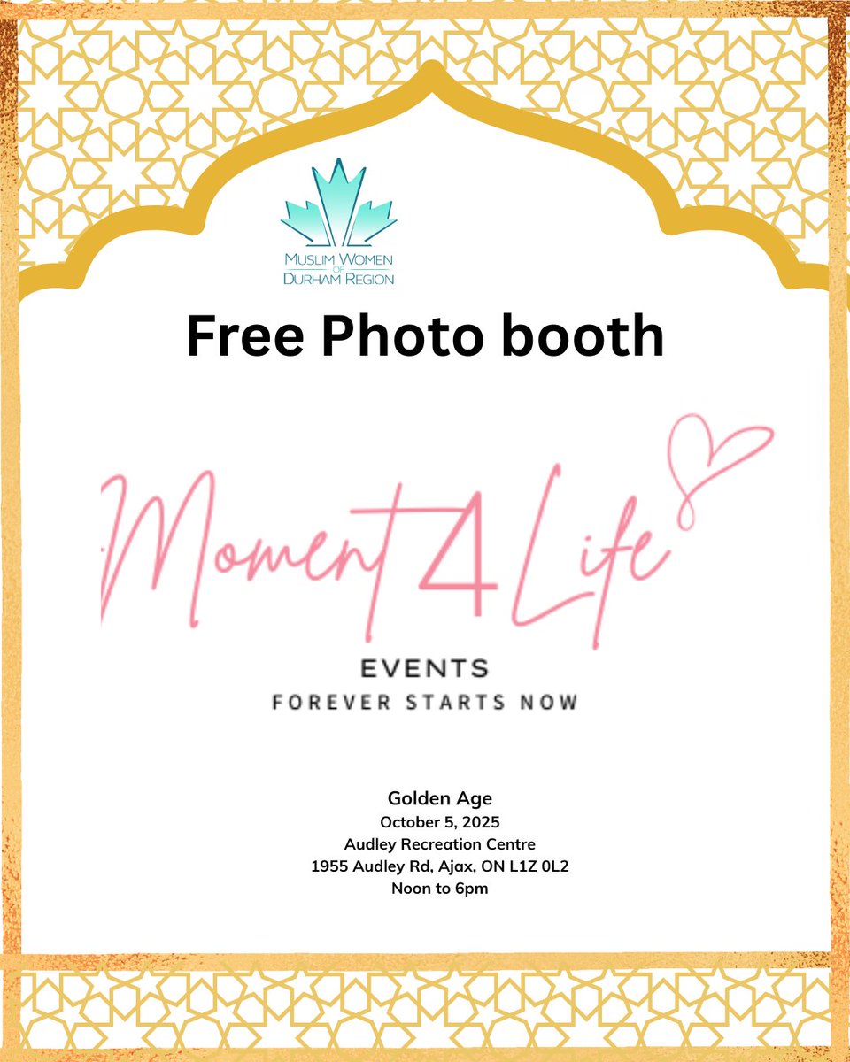 Join us for an exciting Islamic History Month celebration on October 5th!!

Capture some fun memories with your friends and family at our free photo booth.

#photoboothfun
#islamichistorymonth
#community
#friends
#family
#Ajax
 #durham 

5 hours ago
