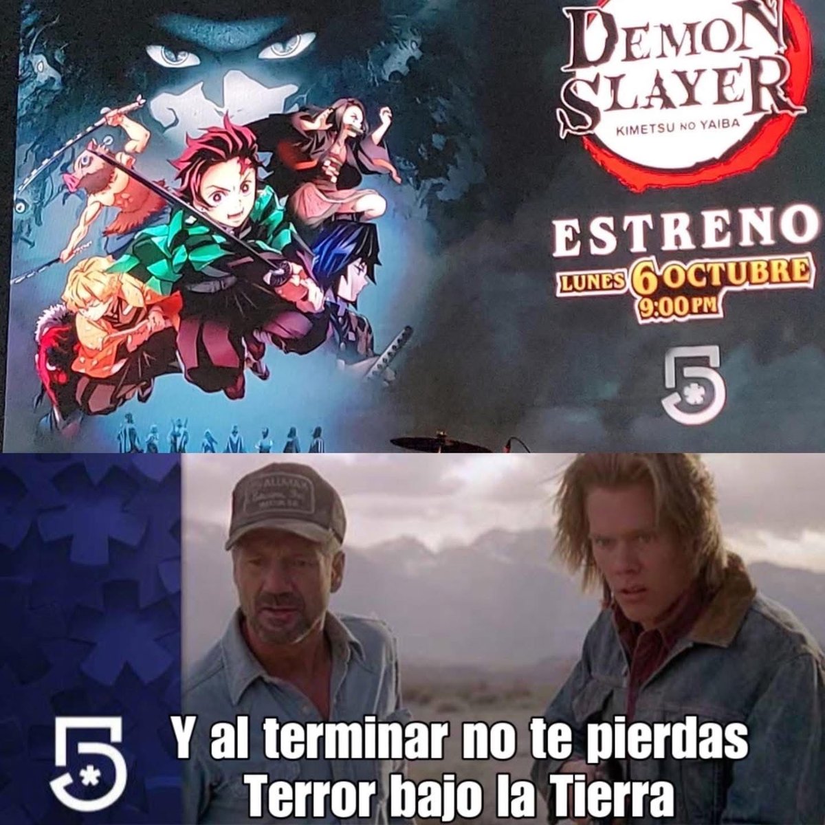 LevelUPcom's tweet image. UFFFAAAA 😮‍💨 #DemonSlayer se sumará a la programación de Canal 5 y al terminar, terror bajo la tierra. PROGRAMACIÓN GOD