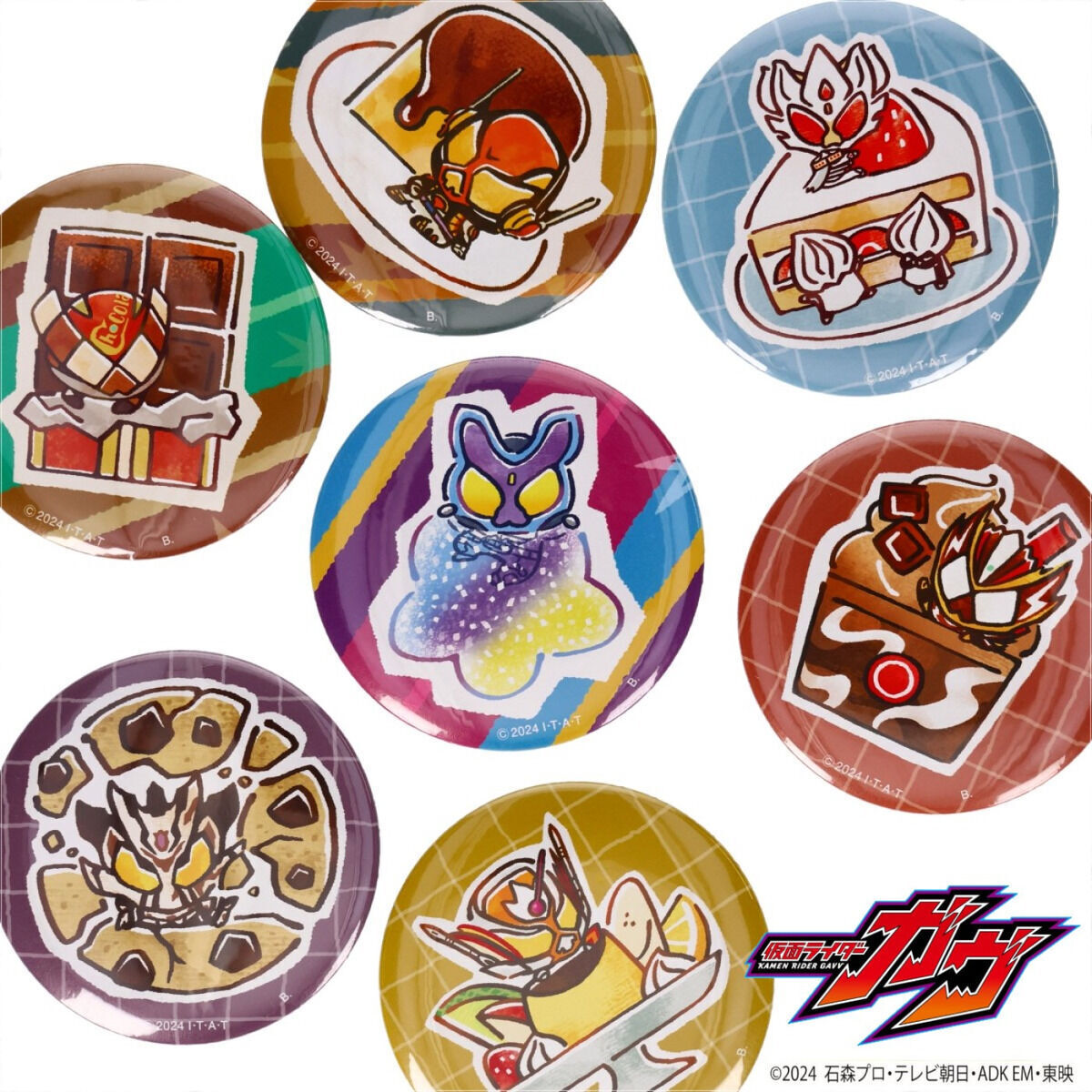 BANDAIFN's tweet image. 『#仮面ライダーガヴ』
スイートなお菓子がデザインされたシリーズに新柄＆新アイテムが登場！

🍬アクリルチャーム
🍬缶バッジ
🍬ミニタオル
🍬フェイスタオル
🍬トートバッグ
🍬たためるトートバッグ
🍬フラットポーチ
🍬ピンズ

#ガヴ アパレル雑貨アイテム一覧👉
p-bandai.jp/fashion/c0002/…