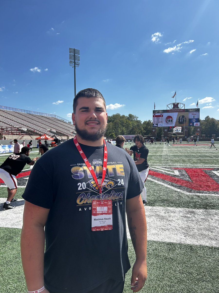 After a Great Game Day Visit and talk with <a href="/Coachjpatton/">James Patton</a>, I am beyond blessed to say I have received an offer from Miami University!! AGTG!! 
<a href="/Martin_Miami_HC/">Chuck Martin</a> <a href="/coach_elderm/">Coach Elder</a> <a href="/EaglesLifting/">Avon Eagles Lifting</a> <a href="/DaleRodick/">Dale Rodick II</a> <a href="/mfarrellsports/">Mike Farrell</a>