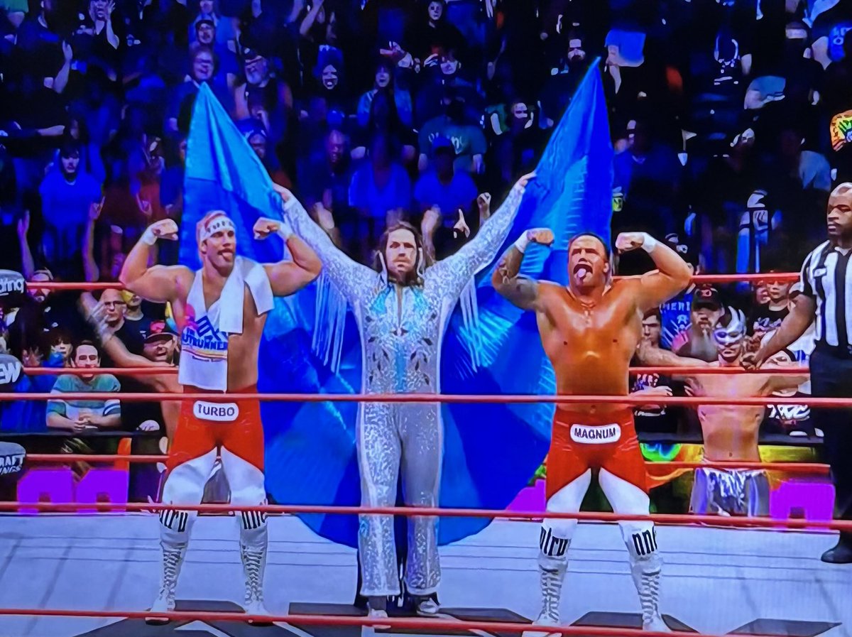 Fjwilson76's tweet photo. Welcome back, King! ๐
Hearts will be breaking once again! ๐
#AEWCollision โ๏ธ
#DaltonCastle ๐ฆ
#TheOutrunners ๐ https://t.co/TBLI87maJI