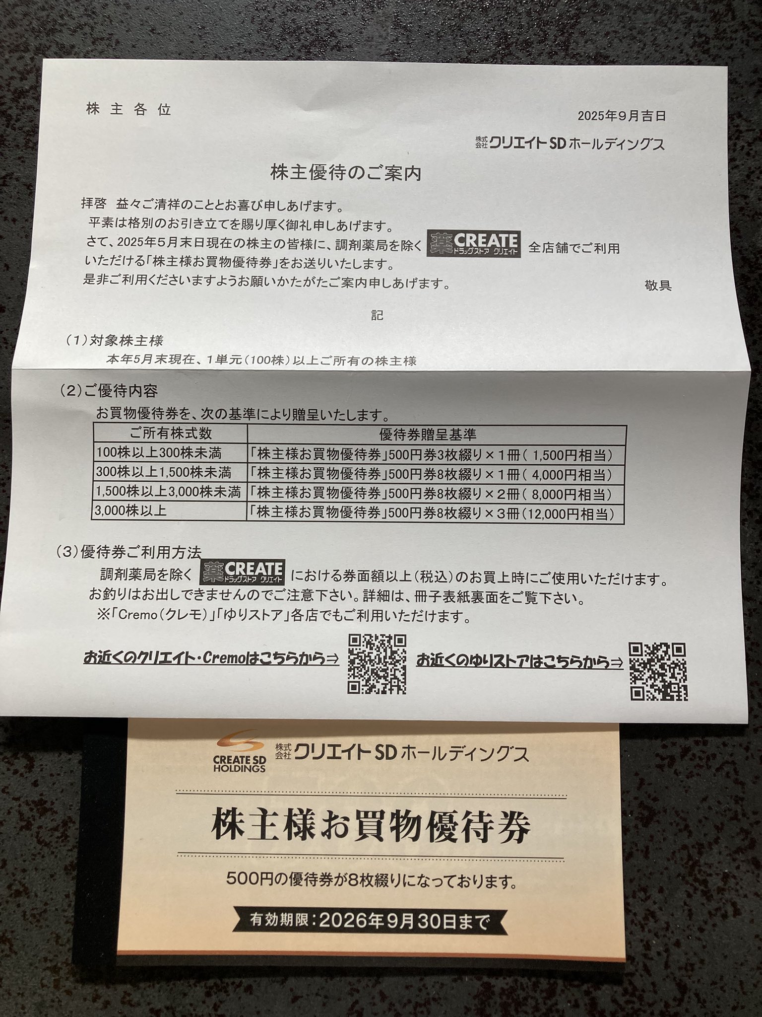 【匿名配送】クリエイトSD 株主優待券 4000円 期限:2025年9月30日 2025&frasl;9 クリエイトSD 株主優待券 4000円分 クリエイトSD 株主優待 到着
