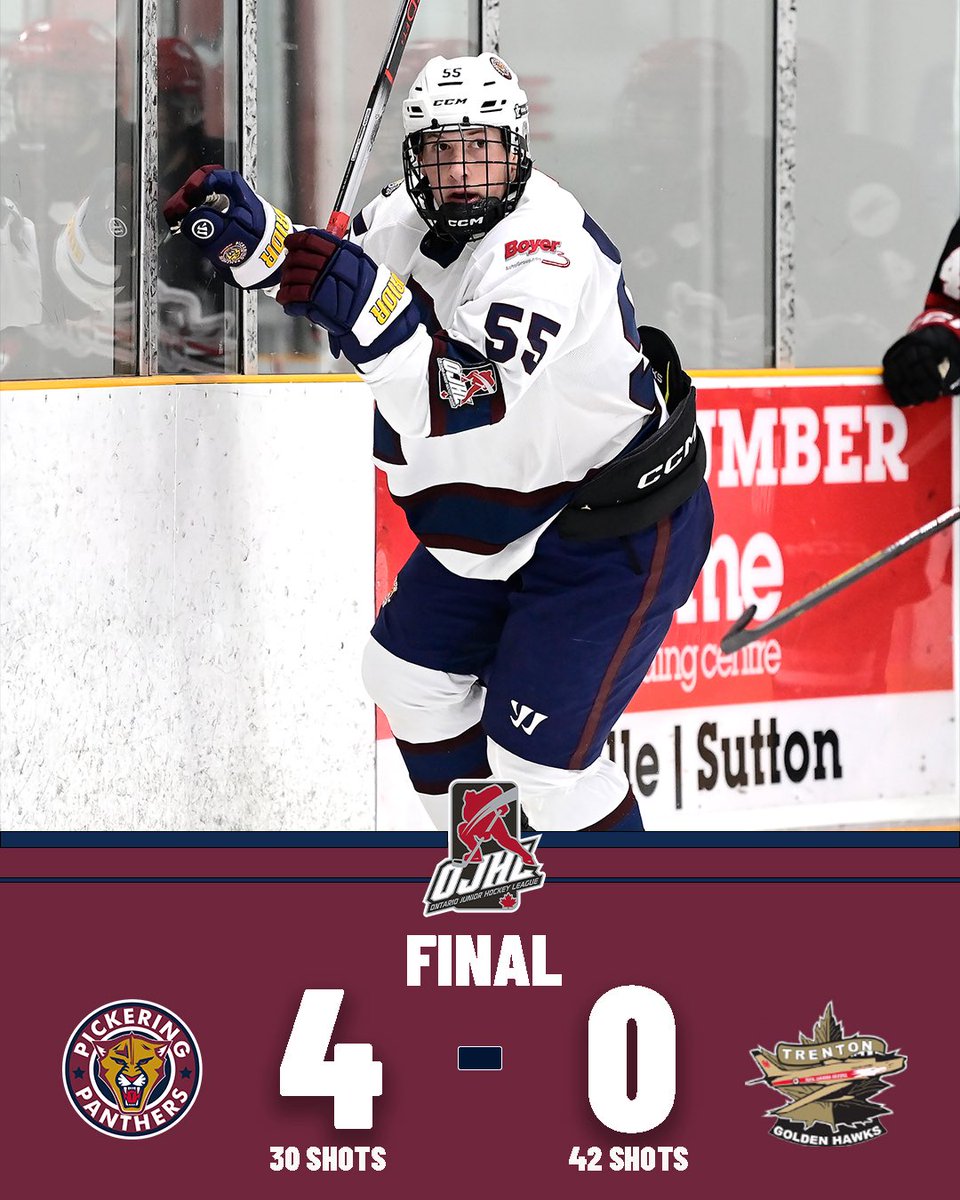 PanthersOJHL's tweet photo. First shutout for Sciere! Big win at home. The panthers hit the road again tomorrow against St Mikes.
#panthers #pickeringpanthers #ojhl https://t.co/gKw3XFT85f