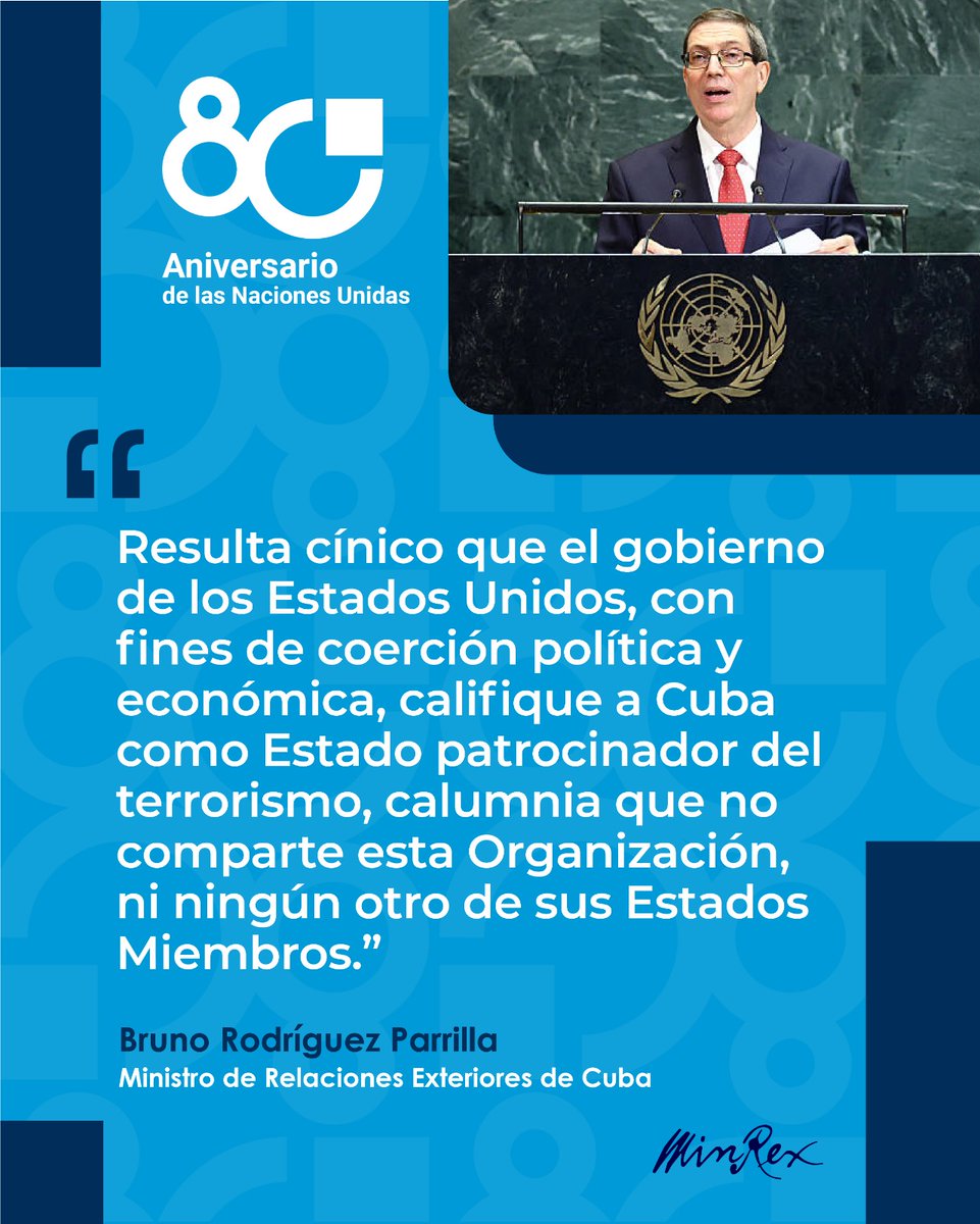 Nuestro canciller <a href="/BrunoRguezP/">Bruno Rodríguez P</a> fue claro y categórico sobre la postura de #Cuba en cuanto a la situación geopolítica internacional y la condena al gobierno de los #EstadosUnidos por la aplicación de medidas coercitivas unilaterales.