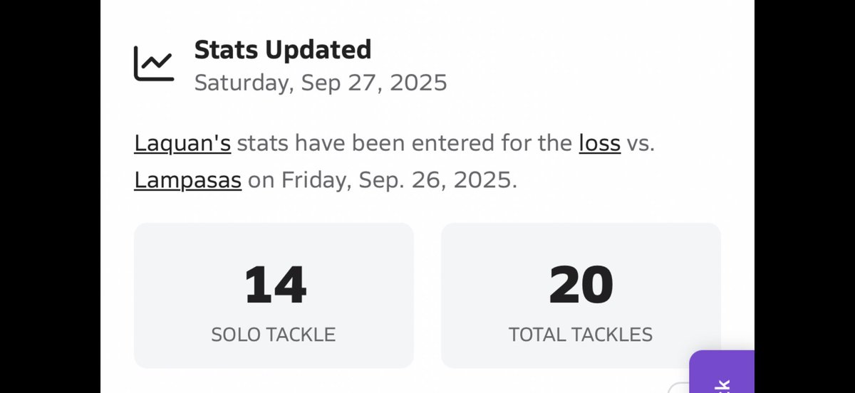 I had a decent defensive game last  night. I recorded 20 tackles on the night. We didn’t get the ‘W’ but God is still good. 
<a href="/iam_alinedouard/">Coach Alin Edouard</a> <a href="/RecruitTheU/">Recruit The U</a> <a href="/CoachCFoster_/">Charles Foster</a> <a href="/CoachGCarp/">Gary Carpenter</a> <a href="/JohnKno92538388/">Coach J Knox</a> <a href="/coachfennell09/">Darius Fennell</a> <a href="/streetziam/">GREG MARCUS</a> <a href="/Coach__OMalley/">Coach O’Malley</a> <a href="/sixstarfootball/">Six Star Football | PLUS+</a> <a href="/CoachRDerrick/">Ron</a>