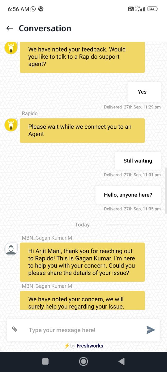 arjitmani's tweet photo. Booked @rapidobikeapp Premium but what came was Economy (Swift Dezire to Wagon R). When I tried complaining via Chatbot, kept on wait for more than an hour yesterday when I slept waiting and over 45 mins today with  no response. @jagograhakjago https://t.co/uzXunakVfg
