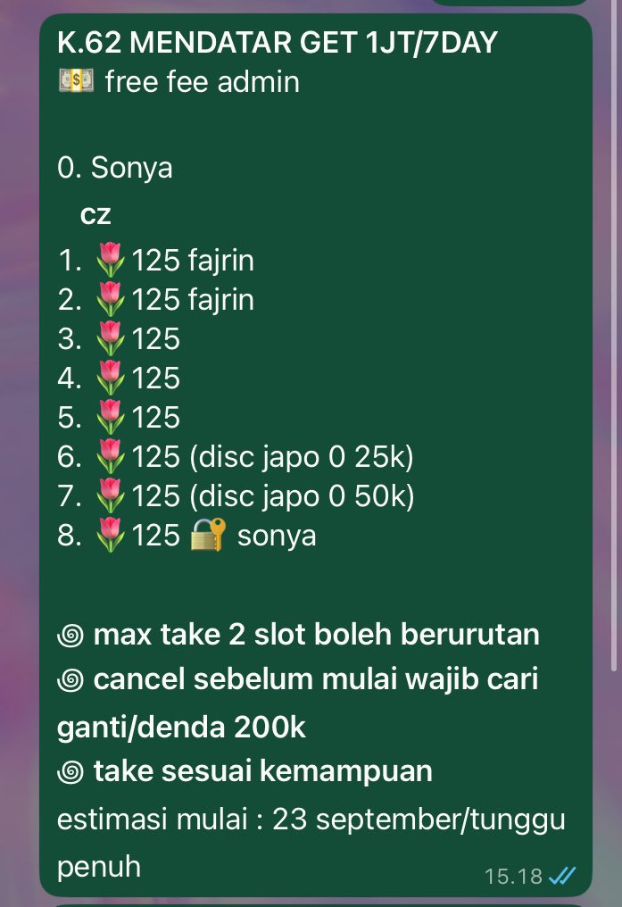 met pagii arisan sonya avail arisan mendatar 1jt/7d nii masih banyak slot kosong yuk yukk sung ditake, bisa dm atau join grupnya yaa! 🤩🙌🏻

chat.whatsapp.com/BKMTFLIiIe76Wm…

#zonauang