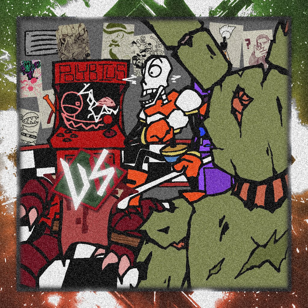 cymancyan's tweet image. I did (partly) all pieces for my friend @MainManFlux&apos;s musical/experimental tournament SRANT and its final match. It was fun to step out my comfort zone and help trick ppl lol

Here&apos;s 4 different drawings of Springtrap and Cabinet Man fighting Papyrus (I know how absurd that is)