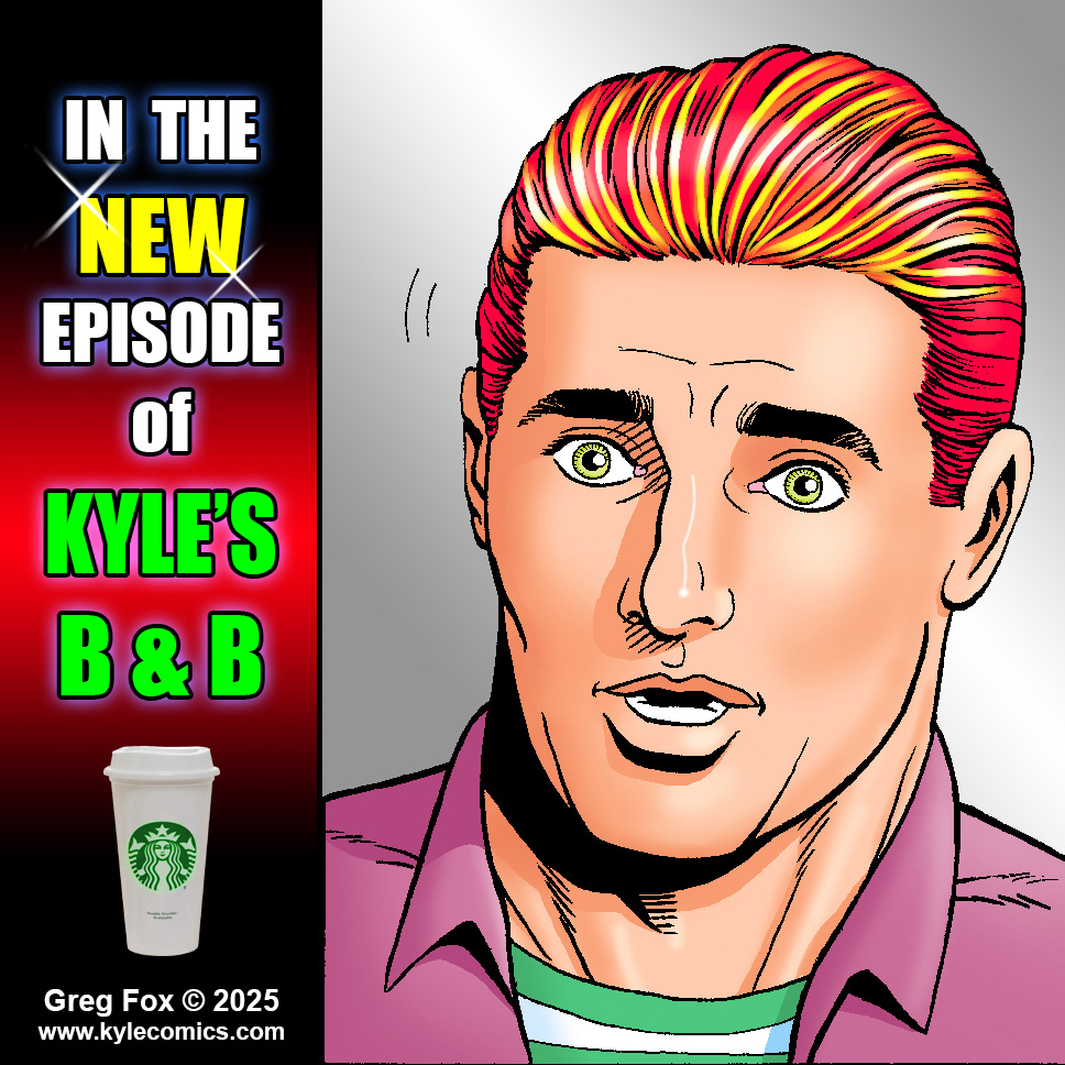 Richard has an unexpected encounter in the new episode of Kyle's B&amp;B! Now posted at the website!  ☕ kylecomics.com ☕️ #GregFox #kylesbnb #webcomic #webtoon #webtoons #gaycomics #lgbtqcomics #bara #lgbtqart #webcomics #indiecomics #webcomicseries #gaycomicstrip  #comics