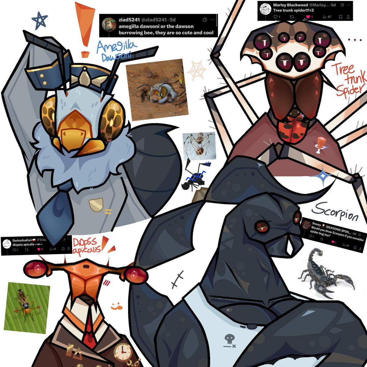 StarpostANT's tweet image. I’m tired lol but here’s more bugz 💙❤️🧡🖤 #art #insect