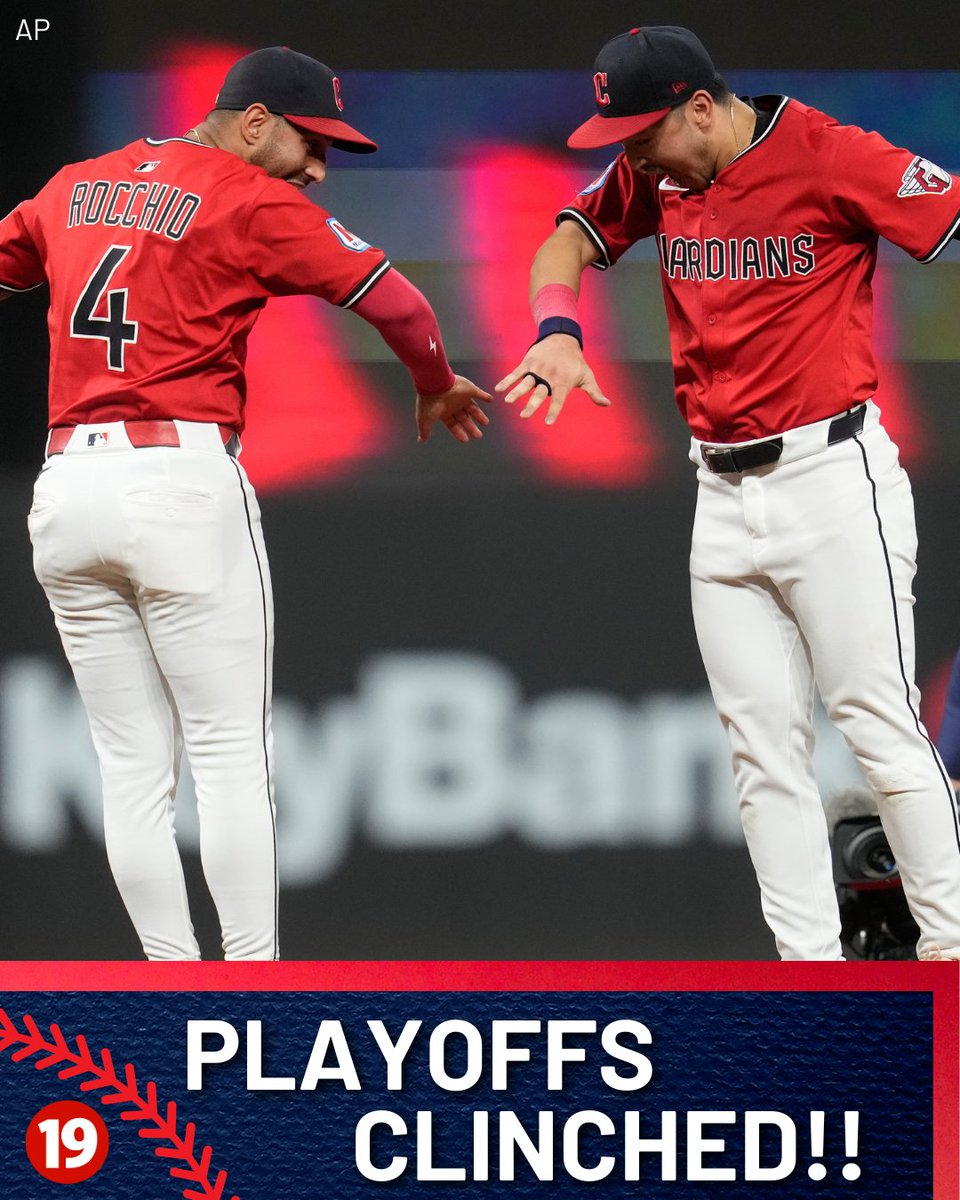 cleveland19news's tweet photo. Guardians land a spot in the playoffs after beating the Rangers with a hit by pitch

Will they clinch the division tomorrow??

MORE: https://t.co/LcgZ14SS8i https://t.co/vGB5TvMVs1