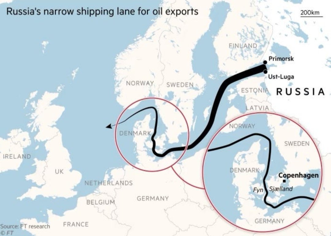 You may be wondering why Russia is harassing Denmark with drones. Take a look at the route Russian ghost fleet freighters have to take to ship out their crude oil, and you'll understand immediately why Denmark is in the Kremlin's crosshairs.